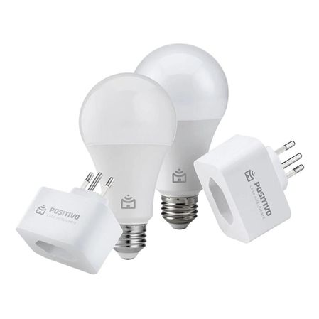 Kit Casa Eficiente Positivo 2 Smart Lâmpadas Wi-Fi + 2 Smart Plugs Wi-Fi Branco Bivolt Menor preço em Kit Casa Eficiente Positivo 2 Smart Lâmpadas Wi-Fi + 2 Smart Plugs Wi-Fi Branco Bivolt