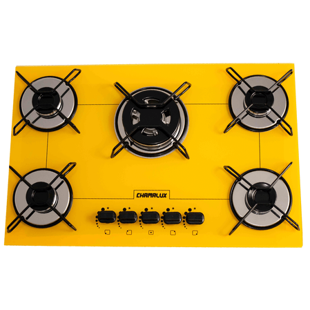 Cooktop Chamalux 5 Bocas com Tripla Chama Amarelo Bivolt Menor preço em Cooktop Chamalux 5 Bocas com Tripla Chama Amarelo Bivolt